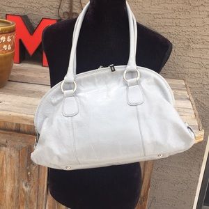 Unique color grey/blue zip top purse